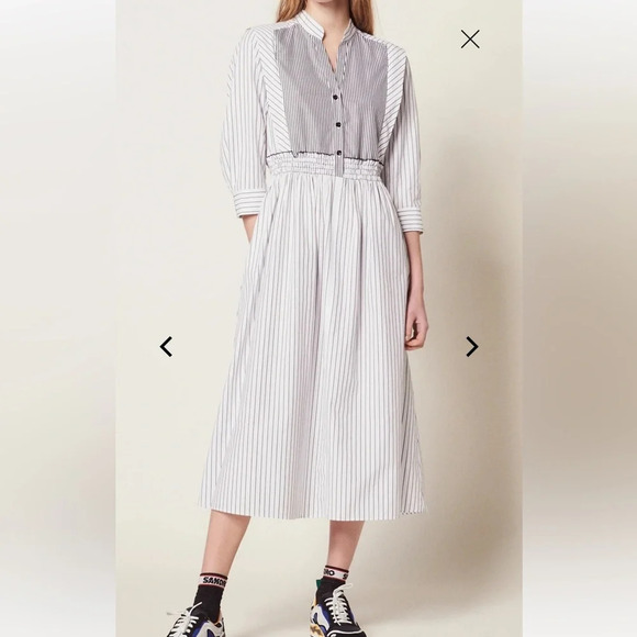 Sandro Striped 100% Cotton Midi Dress - Picture 3 of 11